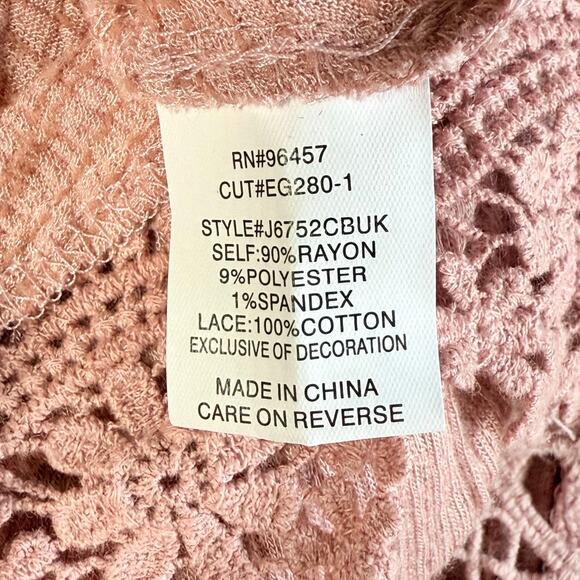 EYESHADOW PINK GAUZE CROCHET BOHO BLOUSE FLOWY HALF SLEEVE SIZE LARGE - Picture 7 of 9